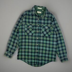 Vintage St Johns Bay Flannel Shirt Grunge Plaid Green Korea Medium